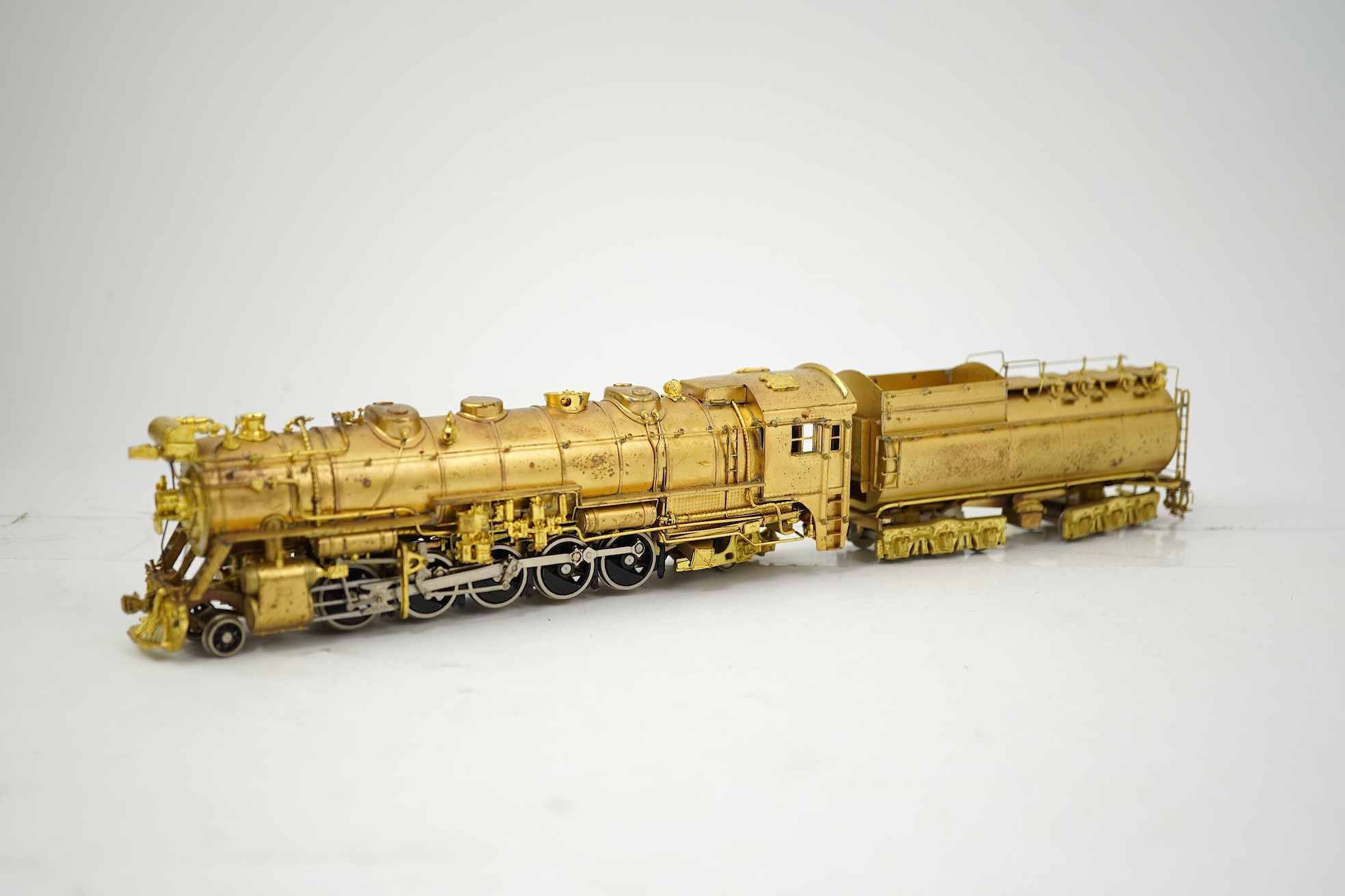A boxed HO gauge VH Scale Models unpainted brass model of Canadian National Railways T-2a, 4100, 2-10-2 locomotive with bogie tender, powered for two rail operation.